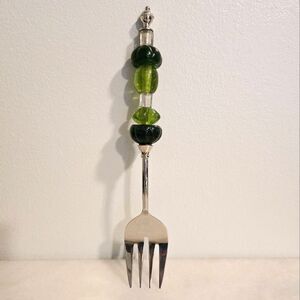 Pottery Barn Long Green Bead salad serving fork 